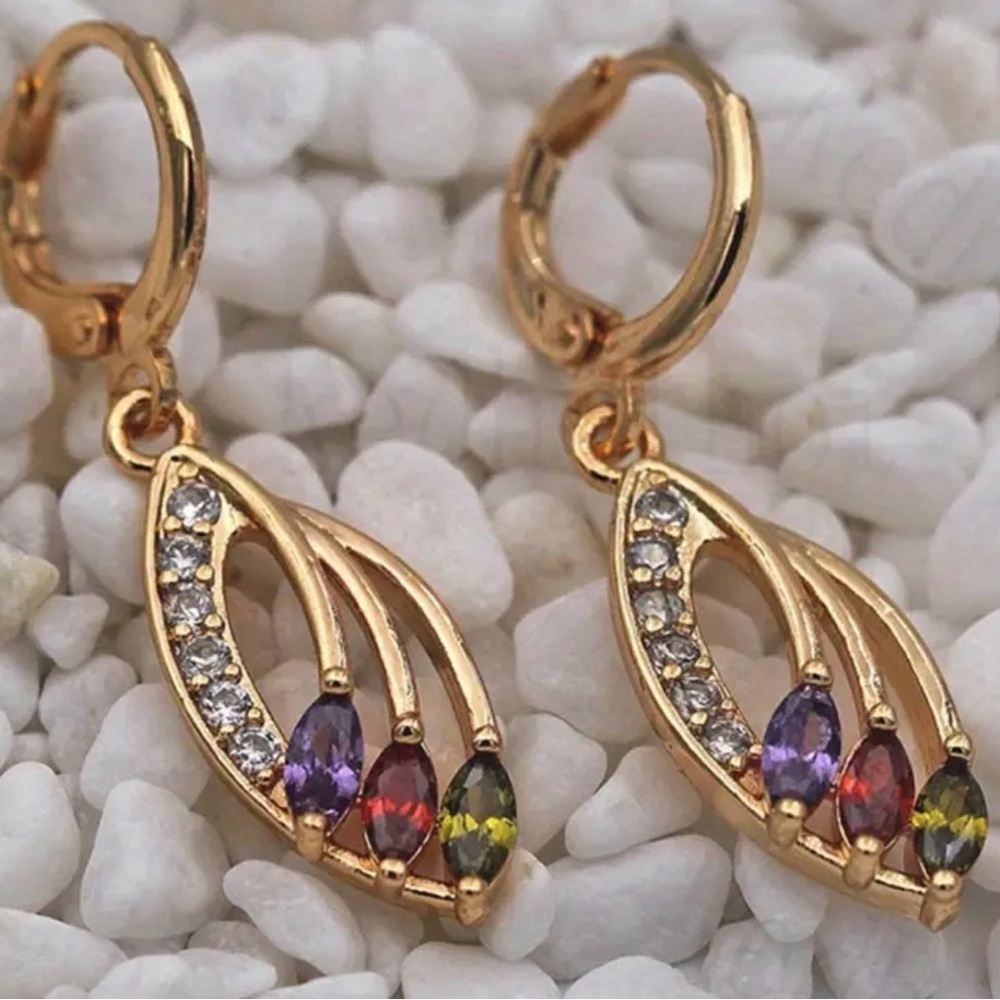 Elegant Gold and Multicolor Gemstone Earrings.